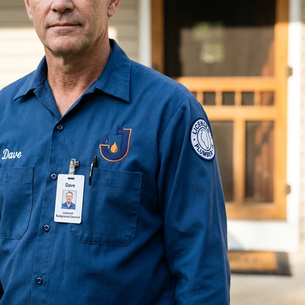 Licensed plumber showing ID badge in Cocoa Beach, FL