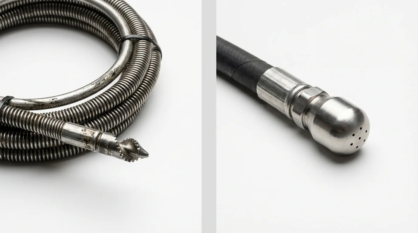 Drain snake cable and hydro jetting nozzle used for drain cleaning in Cocoa Beach, FL